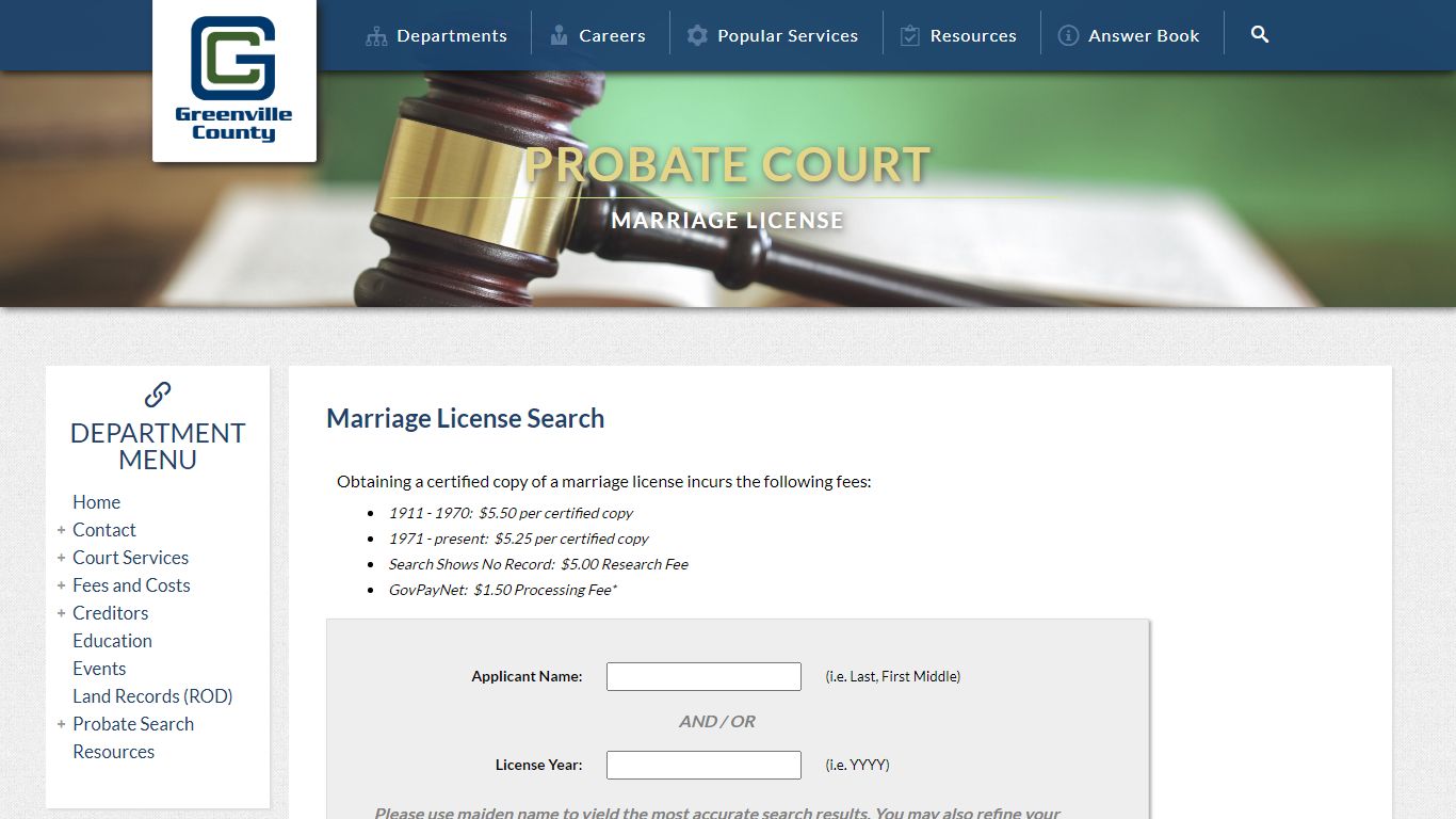 Marriage License Search - Greenville County