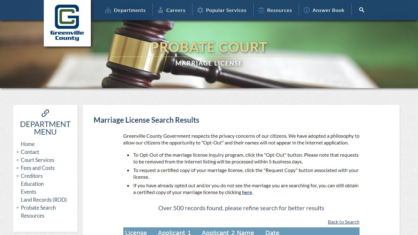 Marriage License Search - Greenville County