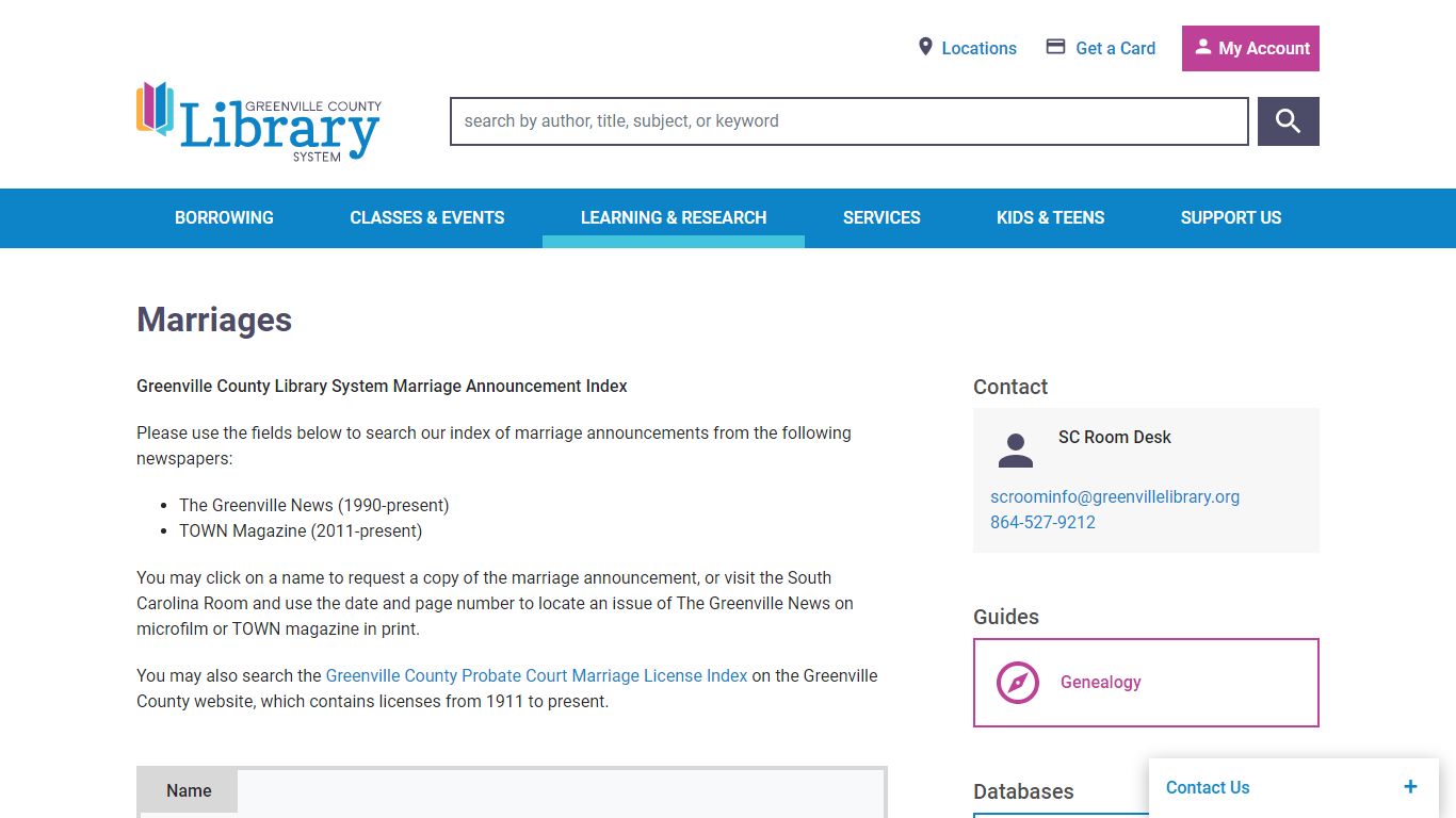 Marriages | Greenville (SC) County Library System