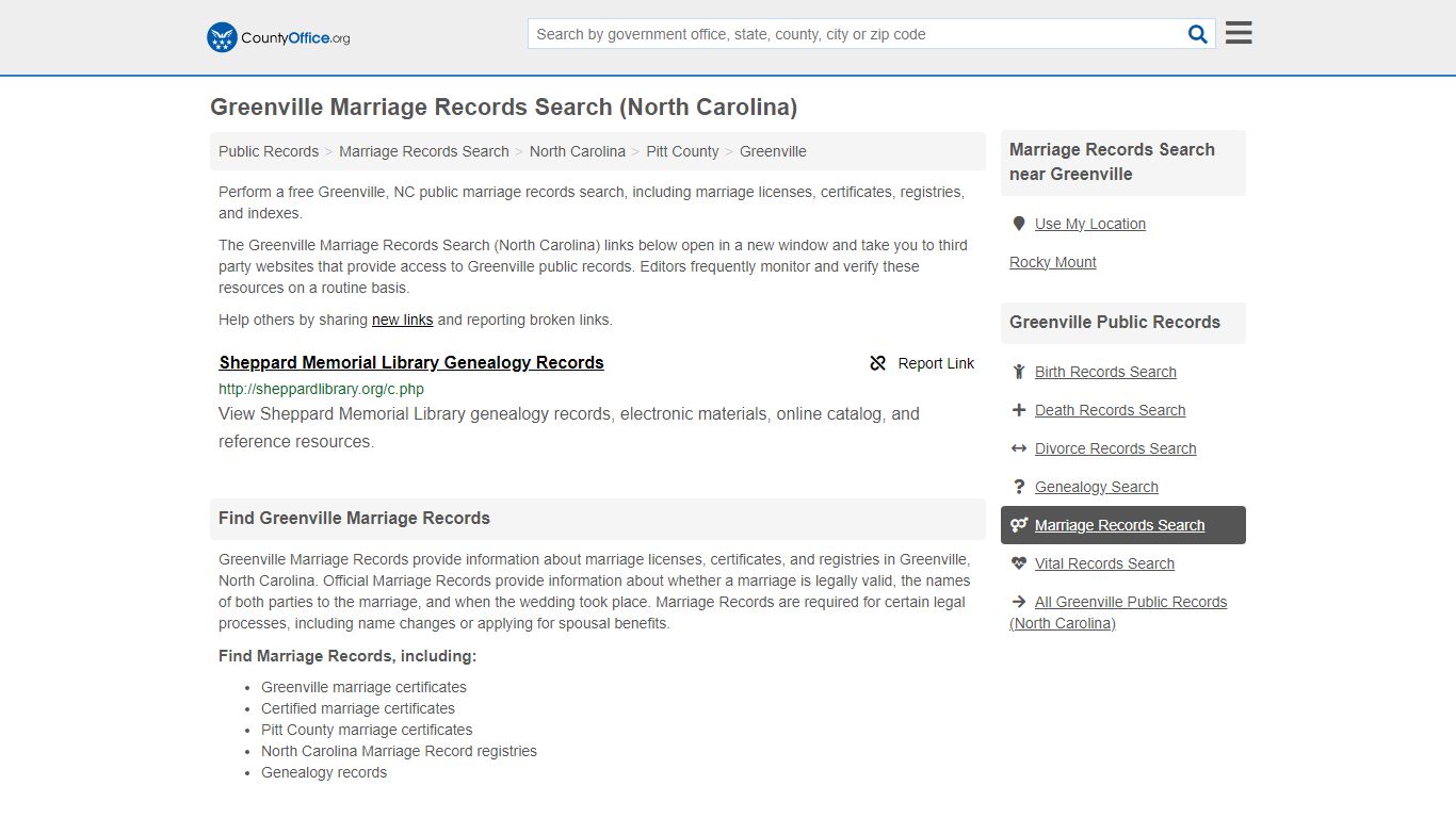 Greenville Marriage Records Search (North Carolina) - County Office
